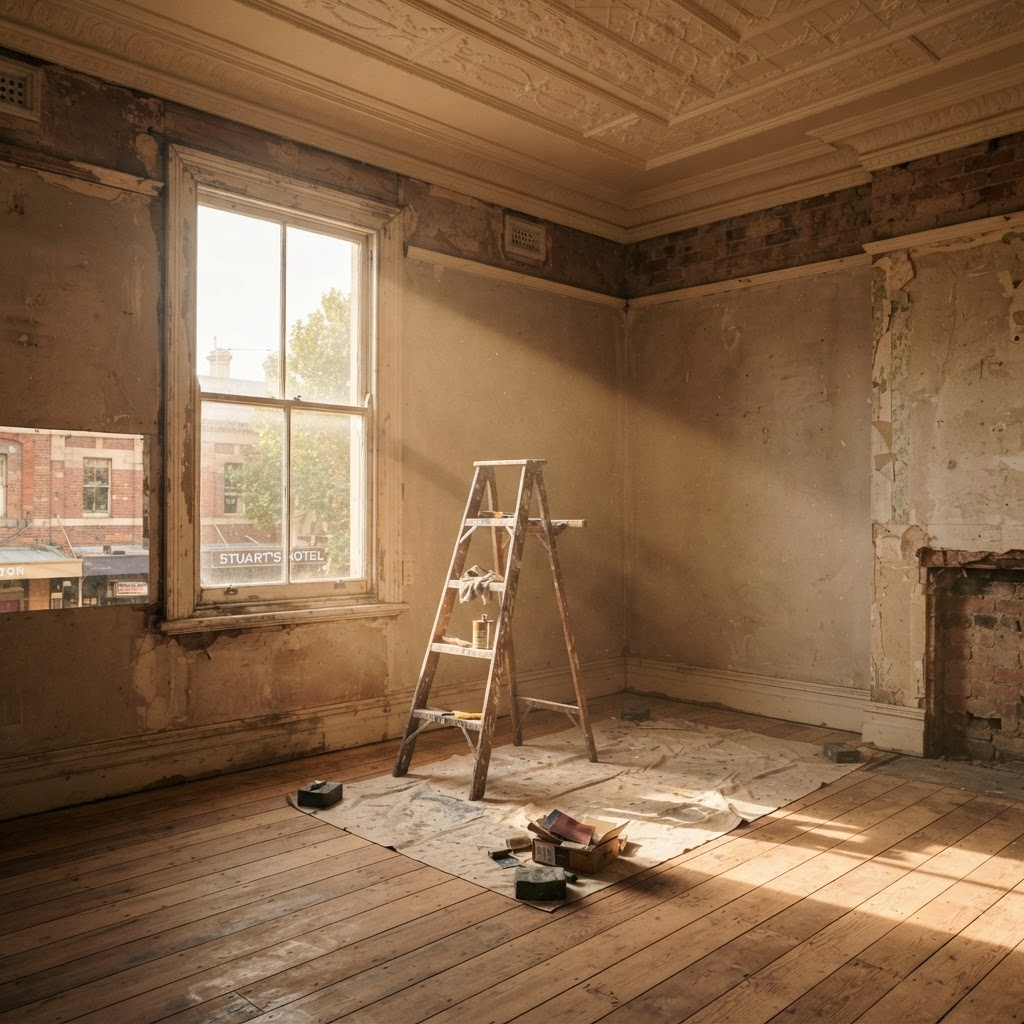 Restoration work on the upper floor of a heritage pub