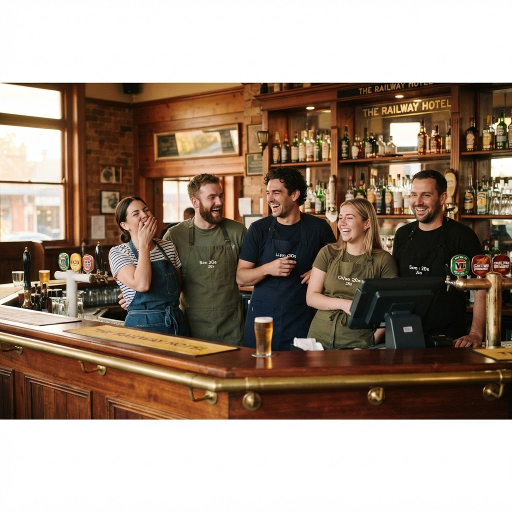 Hospitality team behind the bar before service